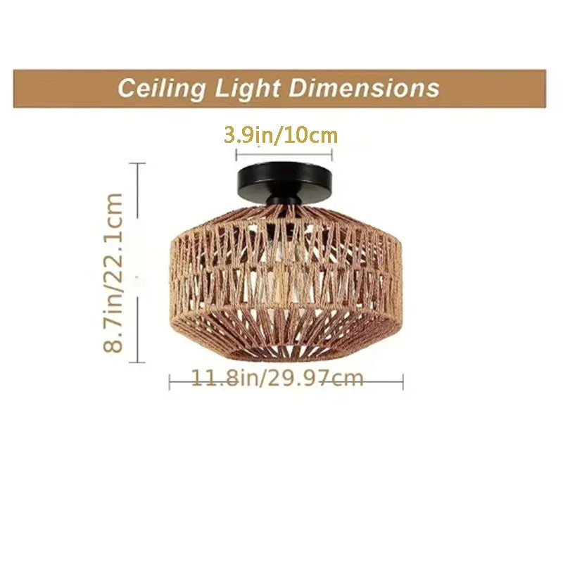Ceiling Light Modern Home Decoration Light Fixture Rattan Ceiling Lamp E27 LED Lights Hand Woven Bedroom Hanging Lamp