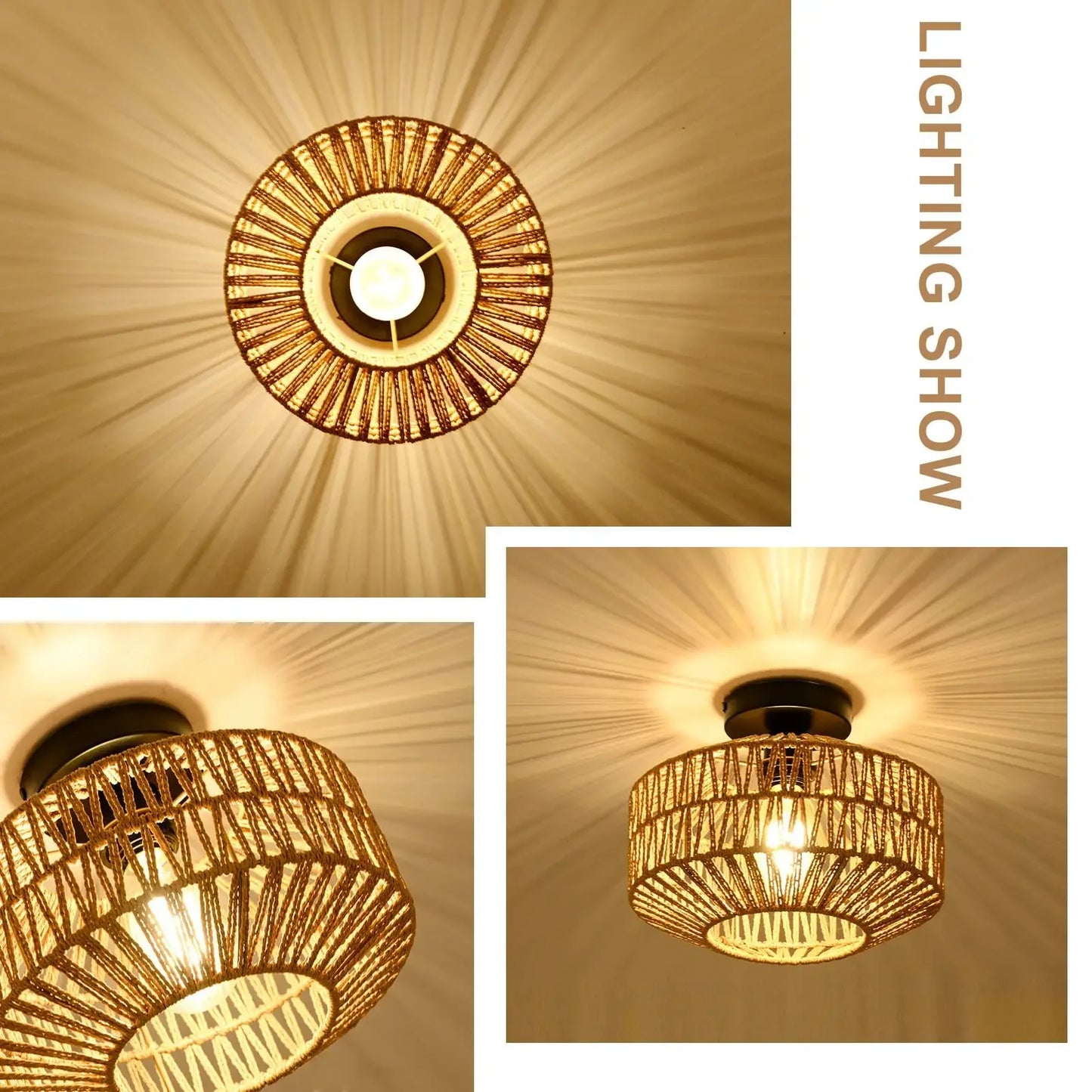 Ceiling Light Modern Home Decoration Light Fixture Rattan Ceiling Lamp E27 LED Lights Hand Woven Bedroom Hanging Lamp
