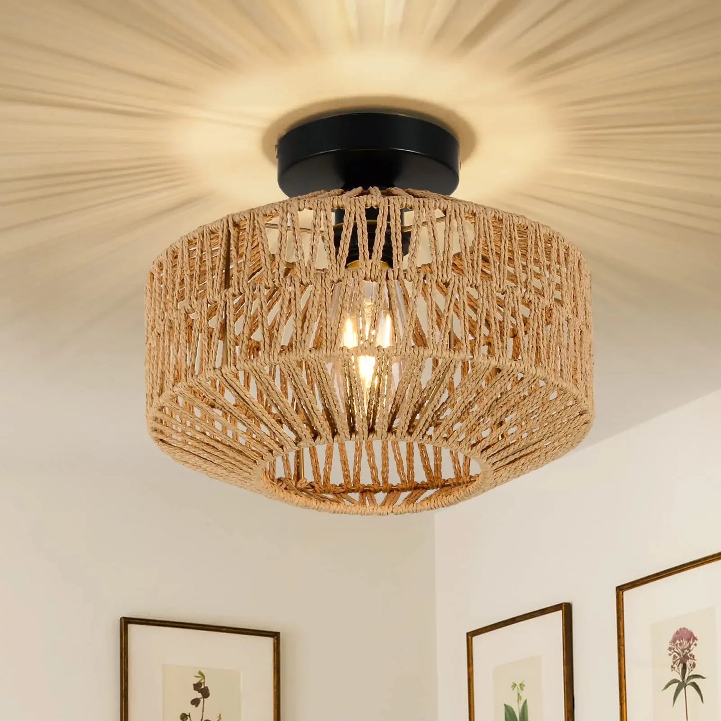 Ceiling Light Modern Home Decoration Light Fixture Rattan Ceiling Lamp E27 LED Lights Hand Woven Bedroom Hanging Lamp