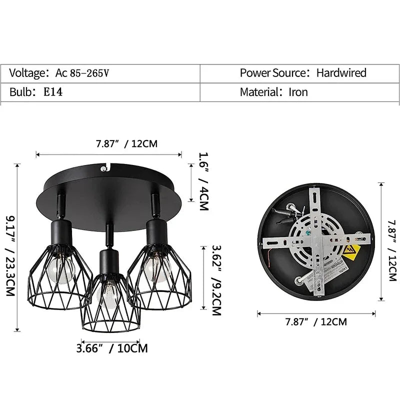 American Ceiling Light Industrial Style Living Room Foyer Hallway Ceiling Lamp Bedroom Interior Ceiling Lighting 3heads