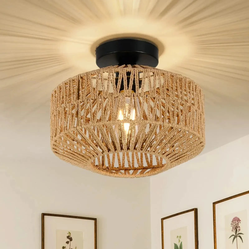 Ceiling Light Modern Home Decoration Light Fixture Rattan Ceiling Lamp E27 LED Lights Hand Woven Bedroom Hanging Lamp