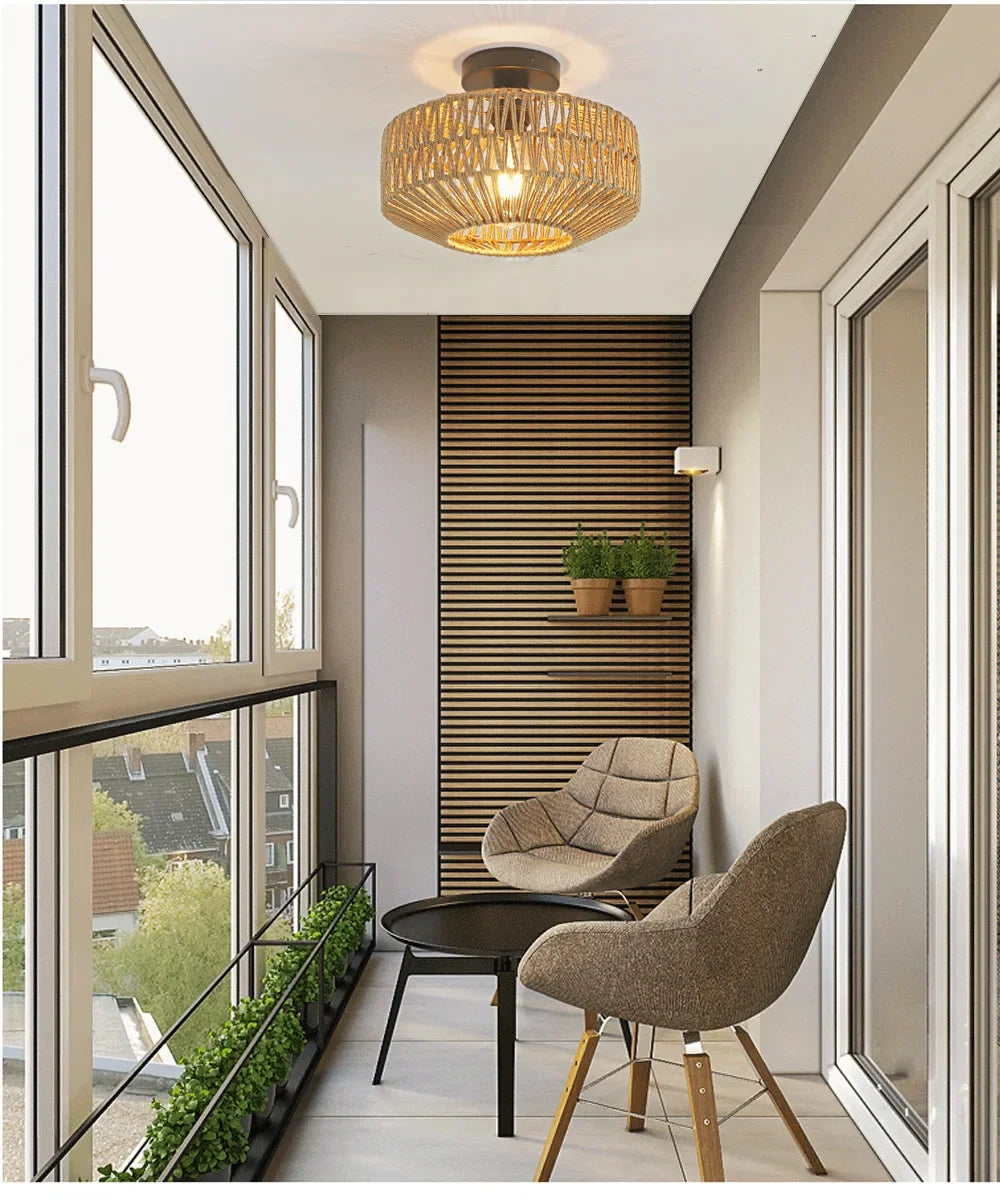 Ceiling Light Modern Home Decoration Light Fixture Rattan Ceiling Lamp E27 LED Lights Hand Woven Bedroom Hanging Lamp