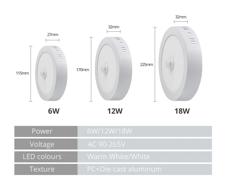 Ceiling Lamp With PIR Motion Sensor 110V 220V 6W -18W Led Lights For Room lampara techo lustre Kitchen Corridor Bedroom Lighting